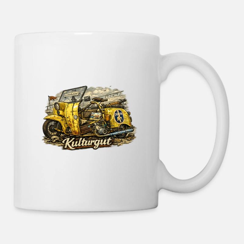 Kulturgut Gelber Oldtimer-Sidecar - Tasse - Weiß