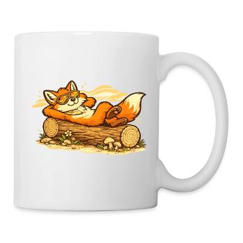 Chill fox in wooden trunk with sunglasses - Mug - white - Right
