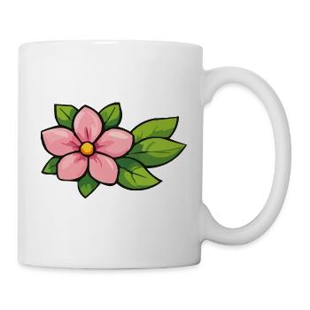 Pink flower with green leaves - Mug - white - Right