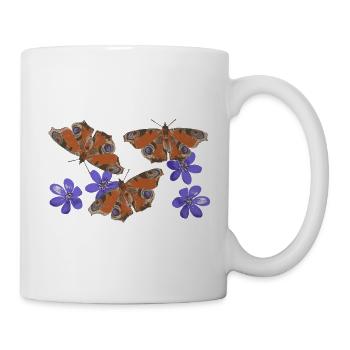  Pfauenauge Schmetterlinge Leberblümchen retro 3 - Tasse - Weiß - Rechts