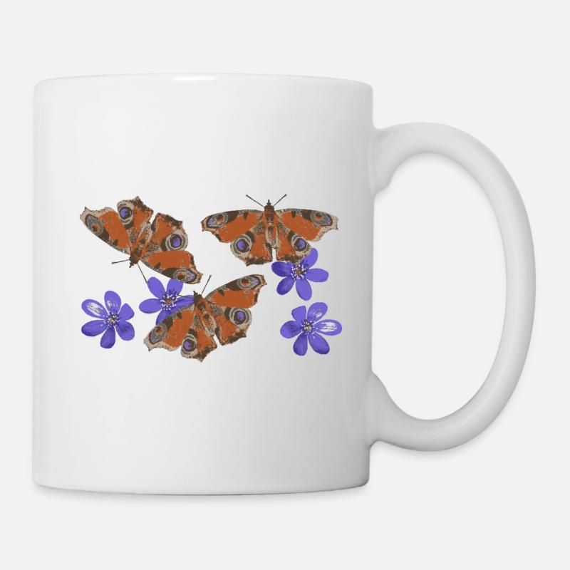  Pfauenauge Schmetterlinge Leberblümchen retro 3 - Tasse - Weiß