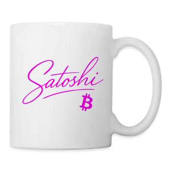 Satoshi Typografie Pink Neon Crypto Style Bitcoin - Tasse - Weiß - Rechts