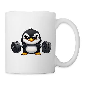 Pinguin mit Hantel Fitness Cartoon - Tasse - Weiß - Rechts