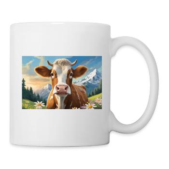 Vache joyeuse dans le panorama alpin - Mug blanc - blanc - Droite