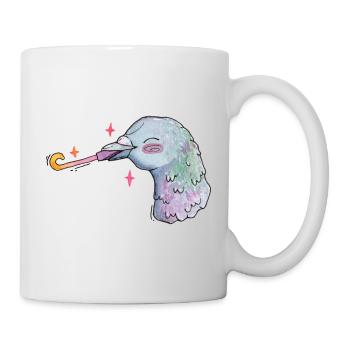 Aquarell Taube Geburtstag mit Sternen und Tröte - Tasse - Weiß - Rechts