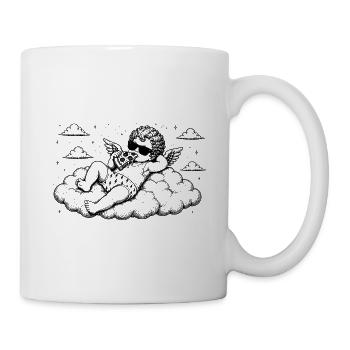 Cherub chillt mit Pizza auf Wolke - Tasse - Weiß - Rechts