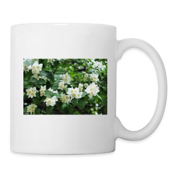 White Garden Jasmin flowers on Green Foliage - Mug - white - Right