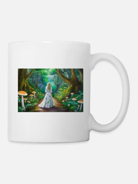 Mädchen im Märchenwald mit Pilzen - Tasse - Weiß