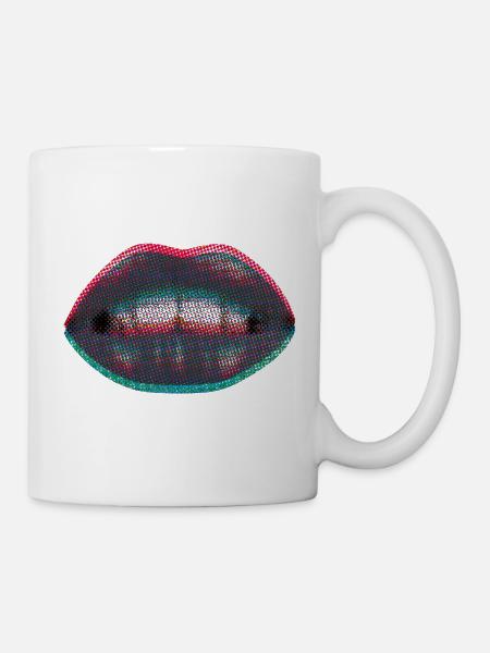 Gepunktete Neonlippen - Tasse - Weiß