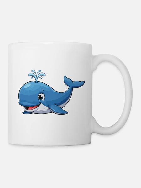 Blauer Wal Cartoon - Tasse - Weiß