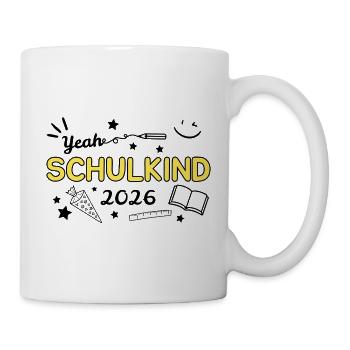 Schulkind Gelb Bleistift Lineal Design - Tasse - Weiß - Rechts