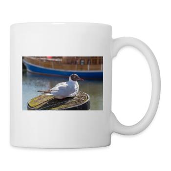 Möwe im Büsumer Hafen Deutschland Poster - Tasse - Weiß - Rechts