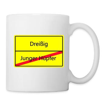 Warnschild Humor: Junger Hüpfler - Tasse - Weiß - Rechts