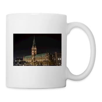 Hamburger Rathaus bei Nacht - Poster - Tasse - Weiß - Rechts