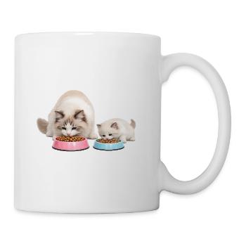Maman chatte poupée de chiffon mange avec son chaton - Mug blanc - blanc - Droite
