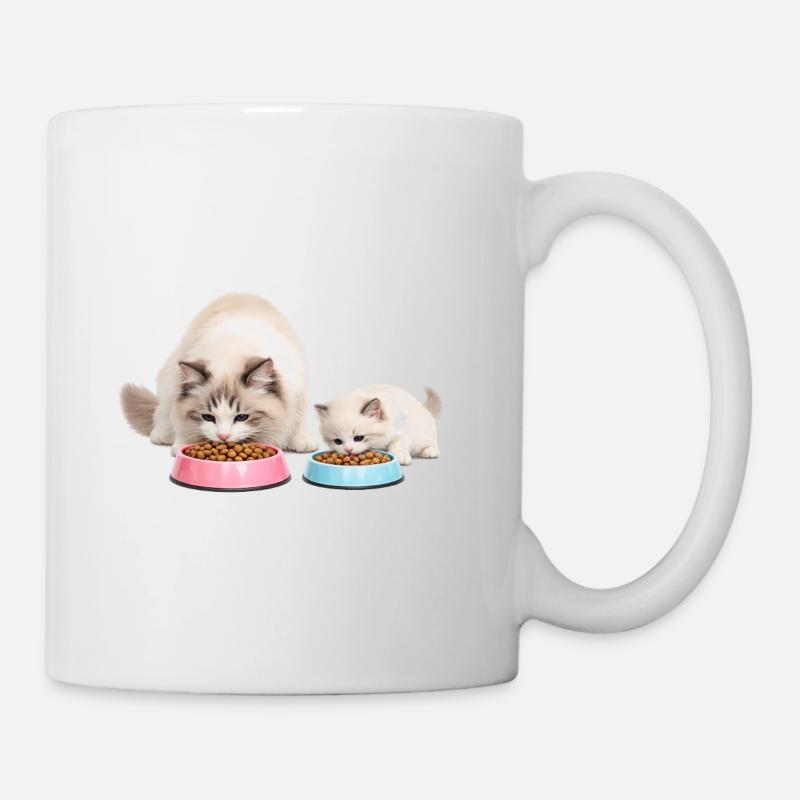 Maman chatte poupée de chiffon mange avec son chaton - Mug blanc - blanc