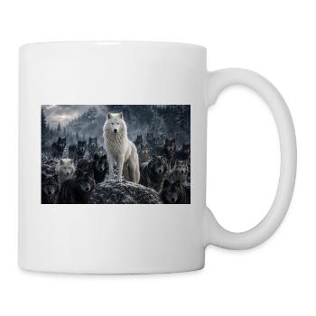 Loup blanc en tête de meute enneigée - Mug blanc - blanc - Droite