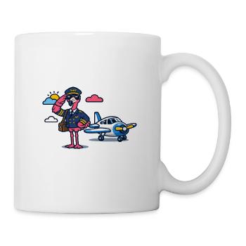 Flamingo pilot on propeller plane - Mug - white - Right