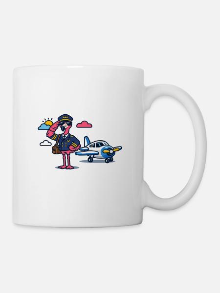 Flamingo Pilot am Propellerflugzeug - Tasse - Weiß