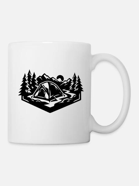 Zelt Camping Wald - Tasse - Weiß
