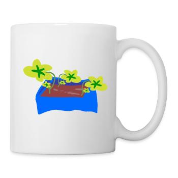 Blauer Pflanzentopf mit Kleeblättern - Tasse - Weiß - Rechts