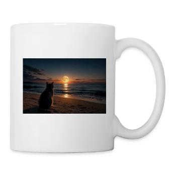 Chat au bord de la mer au lever de la lune - Mug blanc - blanc - Droite