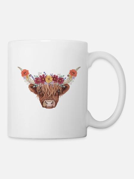 Blumenkrone Hochlandrind - Tasse - Weiß