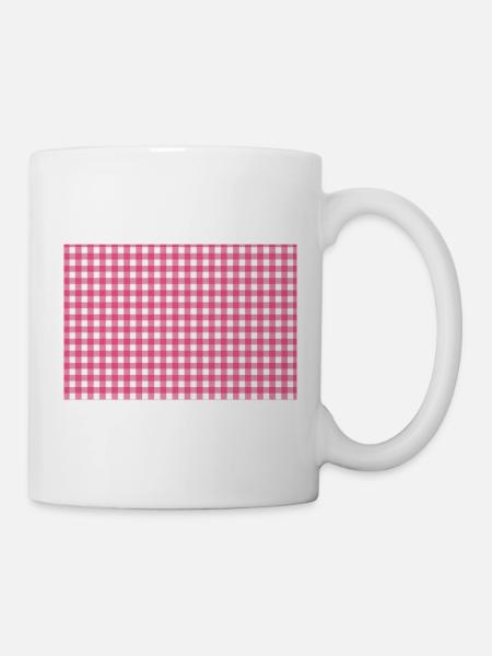 Rosa Gingham-Kariertes Muster - Tasse - Weiß