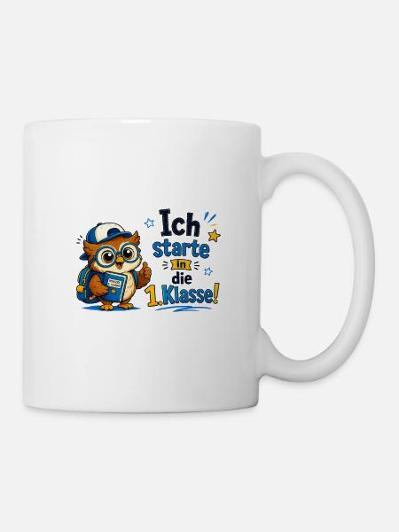 Ich starte in die 1. Klasse Eulen Design - Tasse - Weiß