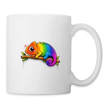 Caméléon arc-en-ciel sur une branche - Mug blanc - blanc - Droite