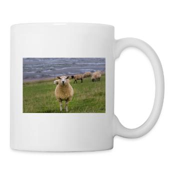 Sheep on the dike on the coast - Mug - white - Right