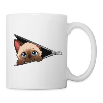 Süßes Kätzchen Reißverschluss Katze - Tasse - Weiß - Rechts
