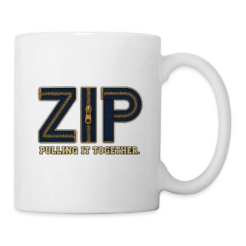 ZIP – Umarme alles | Ein Wortspiel mit einem Schloss - Tasse - Weiß - Rechts