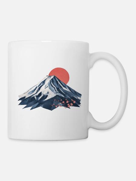 Berglandschaft Sakura Sonne Fuji - Tasse - Weiß