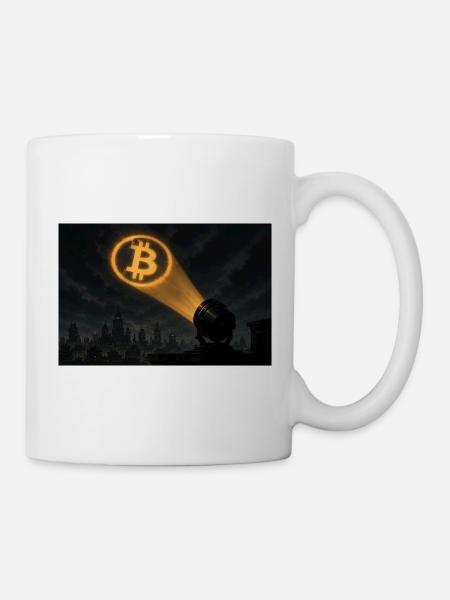 Bitcoin Scheinwerfer über der Stadt - Tasse - Weiß