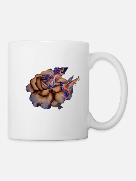 Retro-Kolibris und Rosenblüte - Tasse - Weiß
