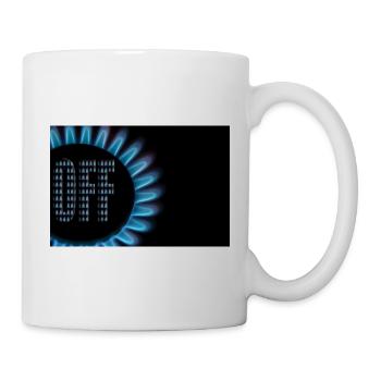 Gasflamme von einem Herd mit dem Wort Aus - Tasse - Weiß - Rechts