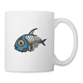 Blauer Skelettfisch-Cartoon - Tasse - Weiß - Rechts