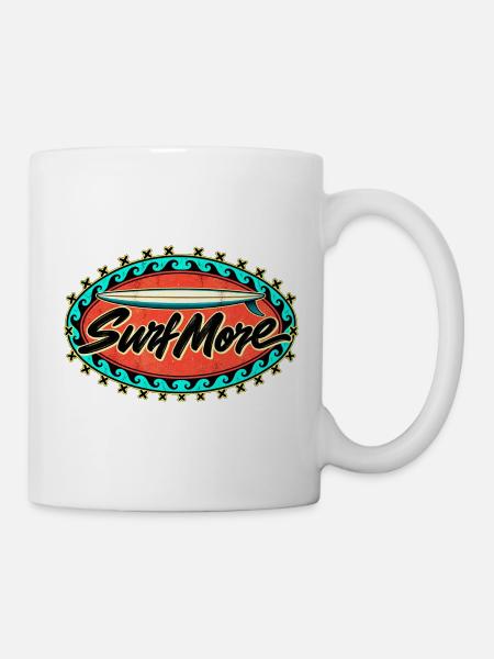 Surf More Retro Surfboard - Tasse - Weiß