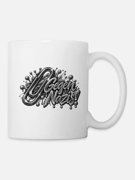 Briefklammer - Gegen Nazis - Büroklammer - Tasse - Weiß