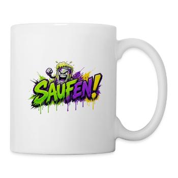 Saufen Neon Graffiti Bierkan - Tasse - Weiß - Rechts