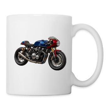 Café Racer Kunstmotorrad BlauRot Gold - Tasse - Weiß - Rechts