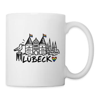 Lübeck mit Regenbogenfahnen - Tasse - Weiß - Rechts