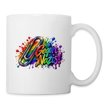 Gegen Nazis Regenbogen  Briefklammer Büroklammer - Tasse - Weiß - Rechts