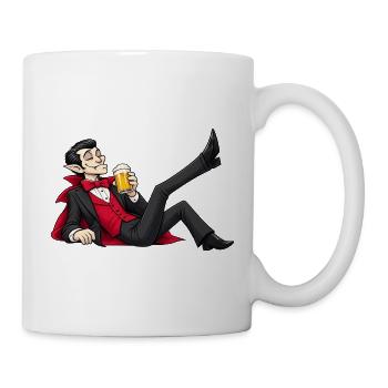 Eleganter Vampir, der ein Bier trinkt – gotischer Humor - Tasse - Weiß - Rechts