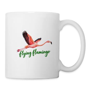 Fliegender Flamingo mit grüner Schrift - Tasse - Weiß - Rechts