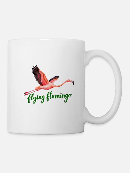 Fliegender Flamingo mit grüner Schrift - Tasse - Weiß