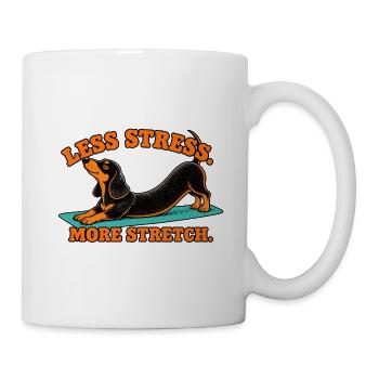 Weniger Stress Mehr Dehnen Dackel-Yoga - Tasse - Weiß - Rechts