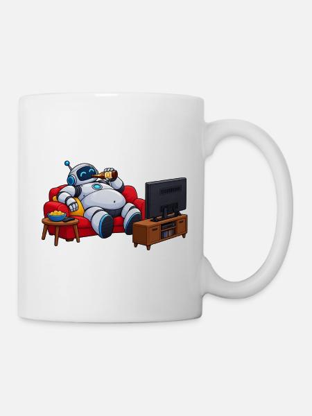 Roboter-Entspannung vor dem Fernseher - Tasse - Weiß