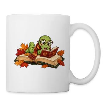 Niedlicher Bücherwurm im Herbst - Tasse - Weiß - Rechts